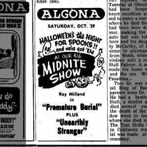 Algona Halloween Spooks Midnite Show 1966