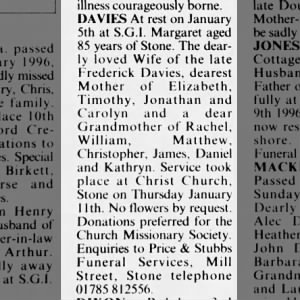 Obituary for Margaret DAVIES