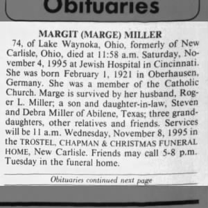Obituary for MARGIT MILLER
