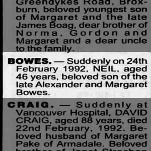 Obituary for NEIL BOWES