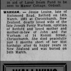 Obituary for Jessie WARHAM
