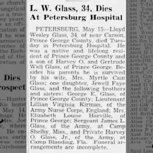 Obituary for L W Glass
