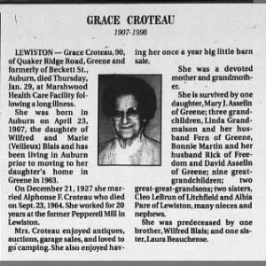Obituary for GRACE CROTEAU