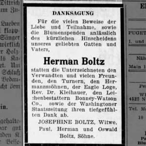 Herman Boltz death announcement