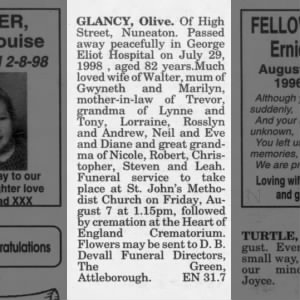 Obituary for Olive GLANCY