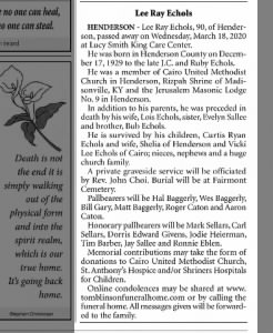 Obituary for Lee Ray Echols