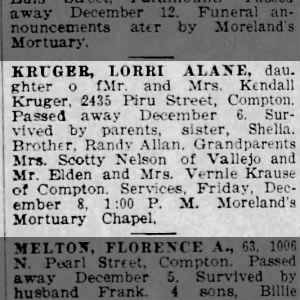 Obituary for LOHRI ALAXE KRUGER