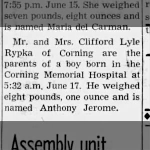 The Corning Daily Observer, Corning, CA 17 Jun 1970, Wed., p. 3. Rypka, Clifford