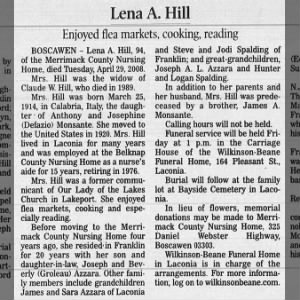 Lena Agnes Monsante Hill obituary