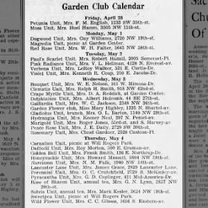 Garden Club Calendar