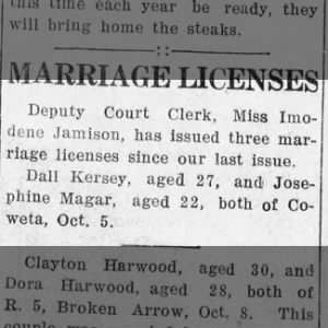 Josephine Magar & Dall Kersey wedding license announcement 