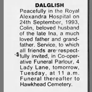 Obituary for Colin DALGLISH