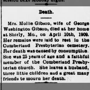 Mollie (Silvey) Gibson death

