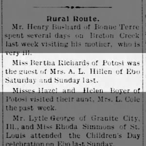 Miss Bertha Richards Was the Guest of Mrs. A.L Hillen