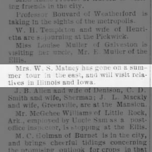 Mrs. W.S. Matney Summer Travels to See Family
