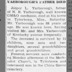Obituary for Jasper L YARBOROUGH