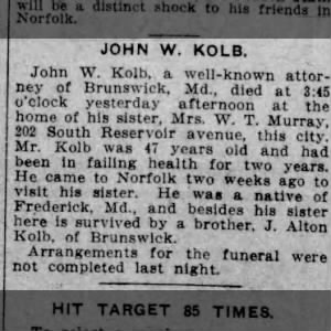 Obituary for JOHN W KOLB