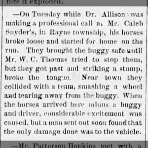 Dr. Allison's horses run away 1887