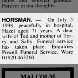 Obituary for Hazel HORSMAN
