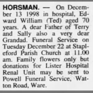 Obituary for Edward William HORSMAN