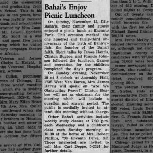 Bahaa'i observe Birth of Baha'u'llah: James Harris, Clinton Bugbeen, Francis Johnson talks, meetings