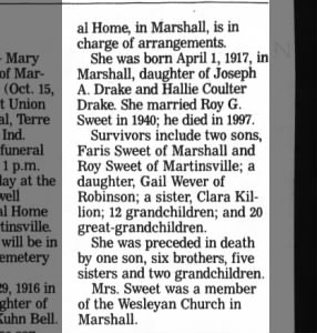Obituary for Sweet