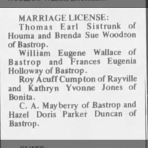 Wallace, William E - 1971 0512 Marriage License Holloway