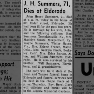 John Henry Summers
The Daily Register
Harrisburg, Illinois
Tue, Aug 05, 1958 ·Page 1