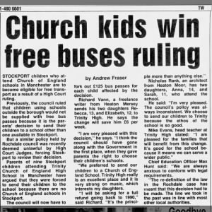 "Church kids win free buses ruling"