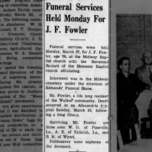 Obituary for J F Fowler