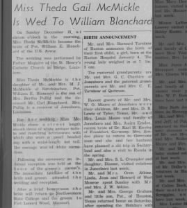 Wedding Announcement Theda Gail McMickle to William Blanchard