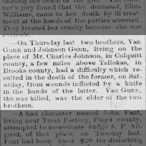 Johnson and Vann Gunn Incident 1874