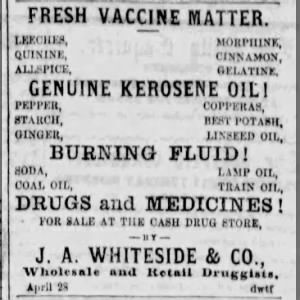 1859, May 6 (J.A. Whiteside, Columbus,GA, leeches) Daily Columbus Enquirer, Columbus,GA, p 2