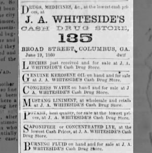 1860, June 25 (J.A. Whiteside, Columbus,GA, 'leeches') Daily Columbus,GA, p 2