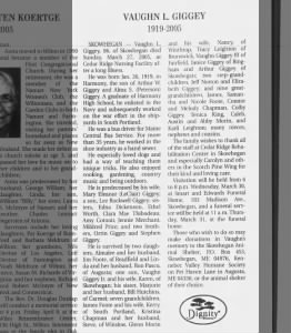 Obituary for VAUGHN L GIGGEY