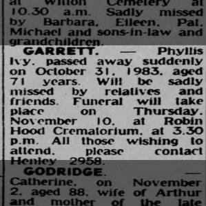 Obituary for Phyllis GARRETT