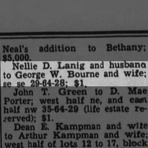 Nellie Lanig and husband sell to father George and wife