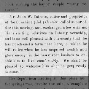 John W. Cairns, Sunshine Courier