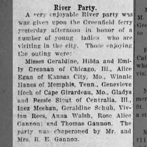 Article about a river party that Rose Alice Gannon attended