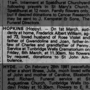 Obituary for Frederick Albert HOPKINS