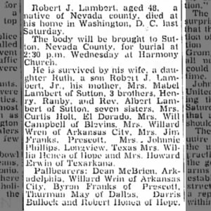 Robert J Lambert Burial