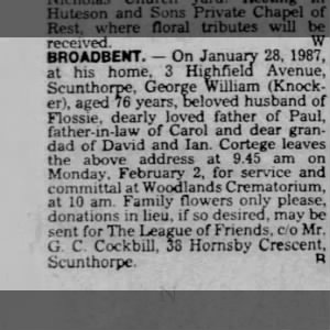 Obituary for George William BROADBENT