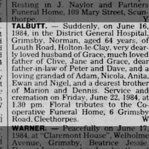 Obituary for Norman TALBUTT