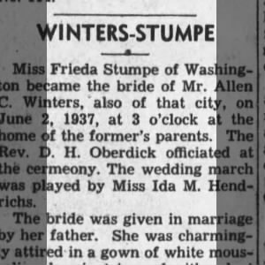 Allen and Frieda Winters wedding article