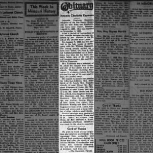 KASMANN, Amanda Charlotte [MAUNE] - Obituary (1937-09-10; Franklin County Tribune)
