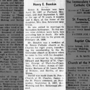 Henry Benskin Obituary-1937
