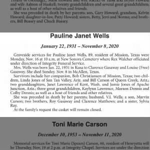 Obituary for Pauline Janet Wells