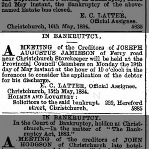 meeting of creditors 19.05.1884