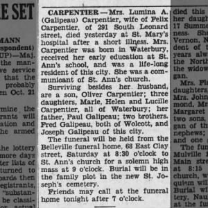 Obituary for Lumina A. CARPENTIER