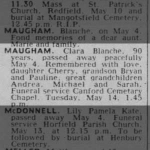 Obituary for Clara MAUGHAM Blanche